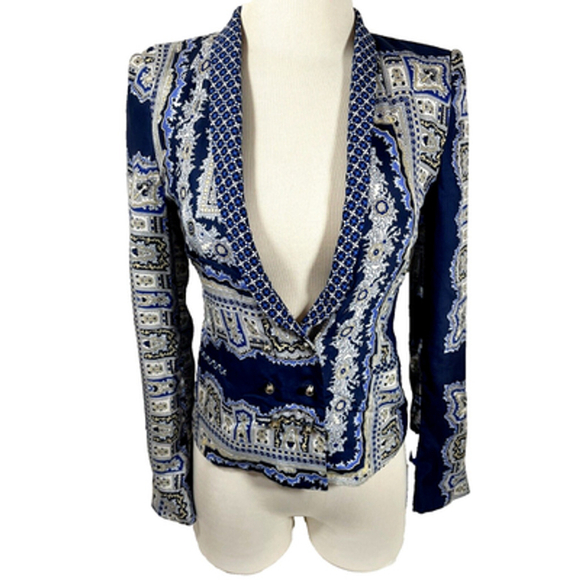 Zara Jackets & Blazers - Zara Mulberry Silk Blue Gold Lightweight Jacket Blazer Sz XS